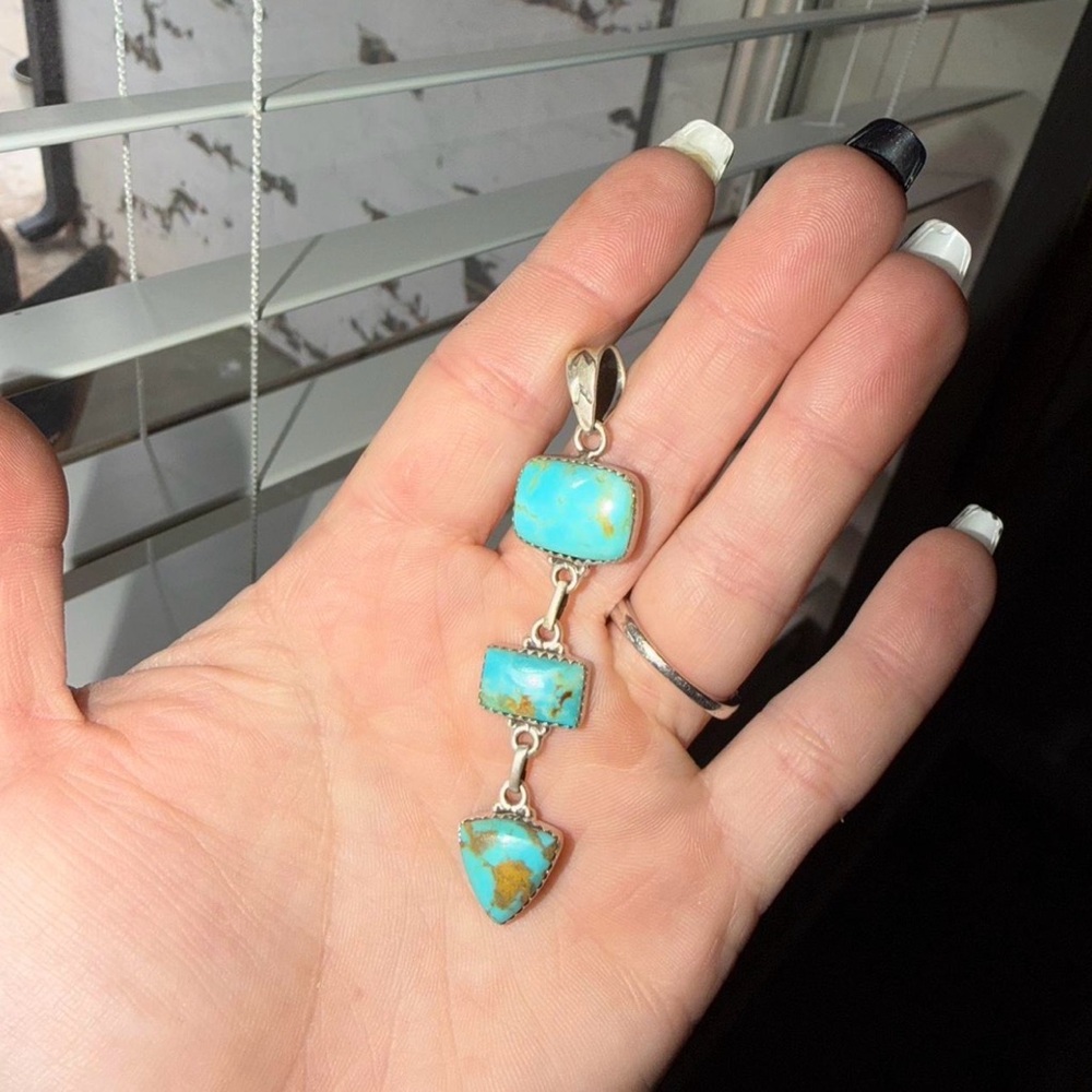 Turquoise Silver Pendant Necklace stamped